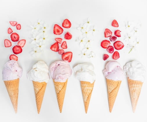 ice-cream cones with strawberries