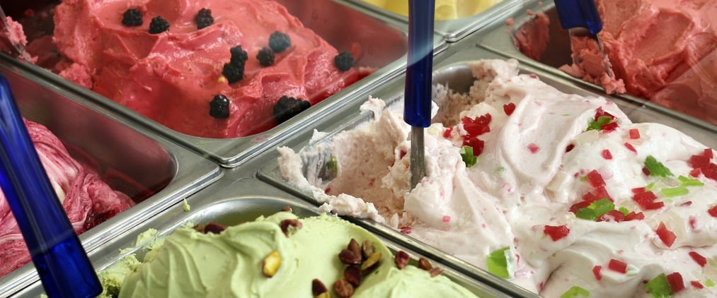 large boxes with fruit ice-creams